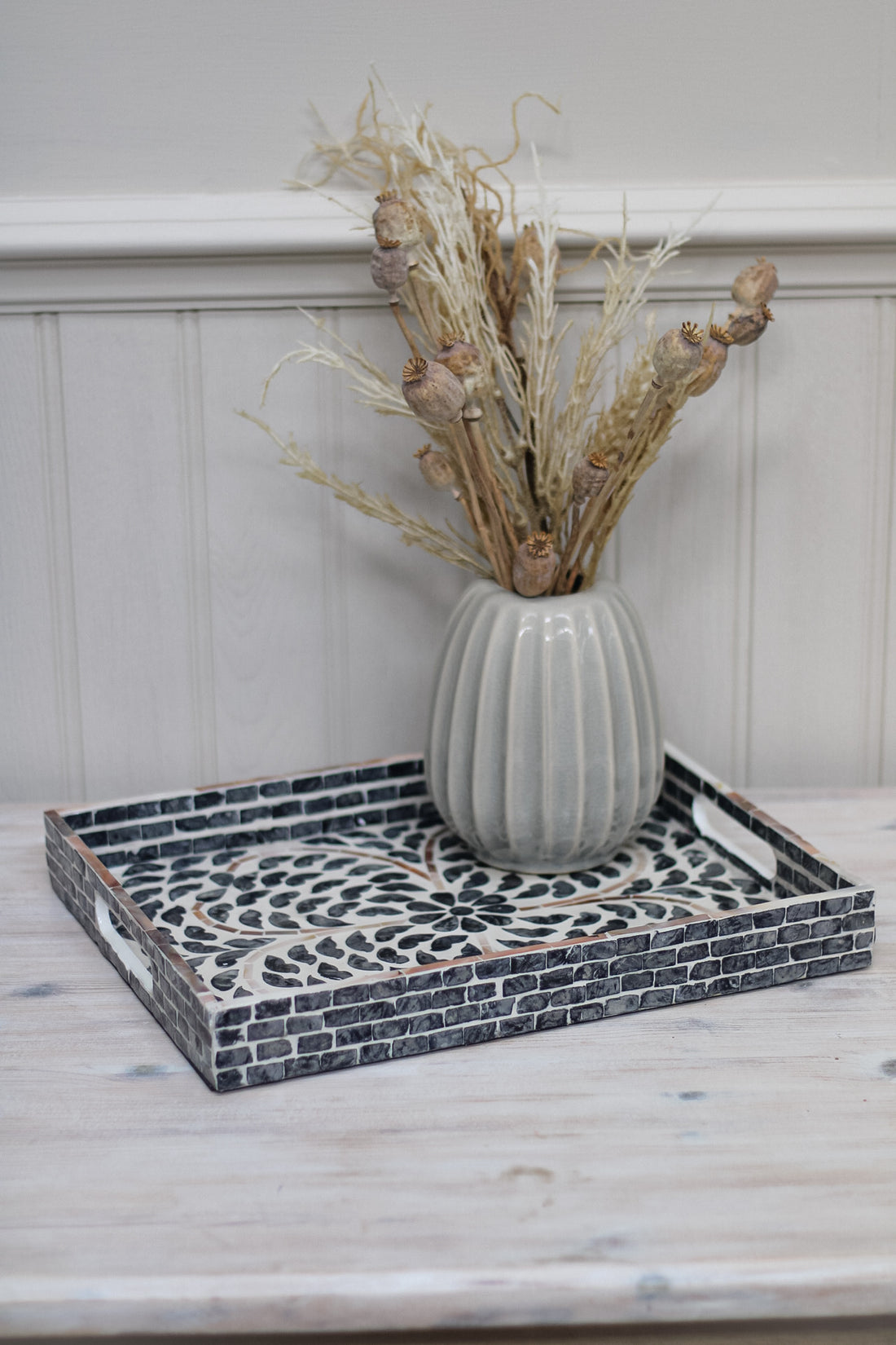 Smoke Capiz Rectangular Tray