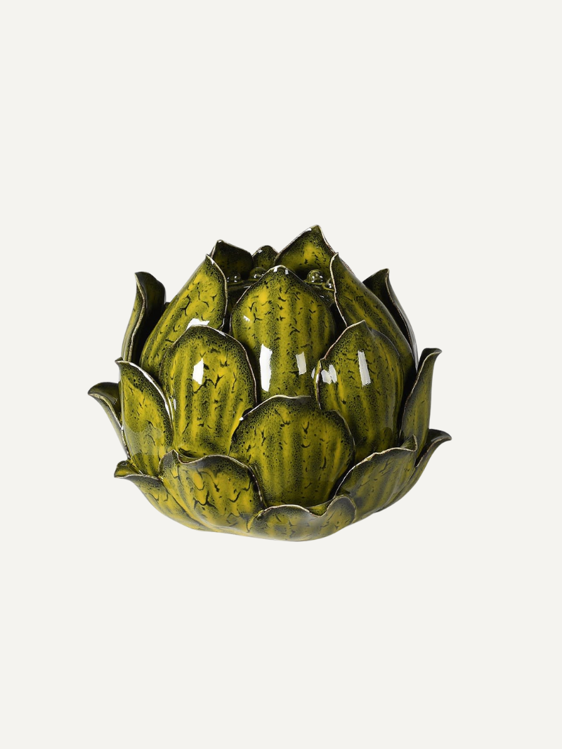 Smoked Green Ceramic Artichoke Candle Holder