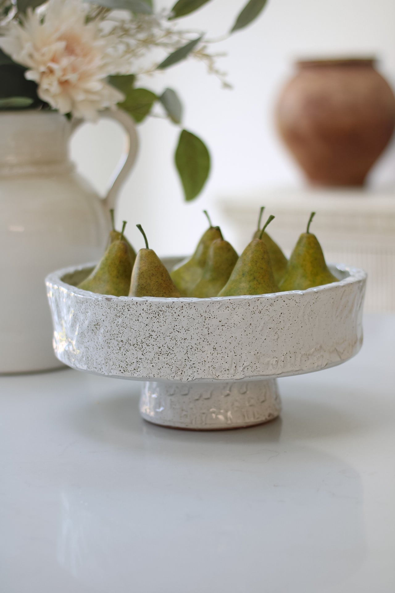 Soft Grey Textured Pedestal Bowl