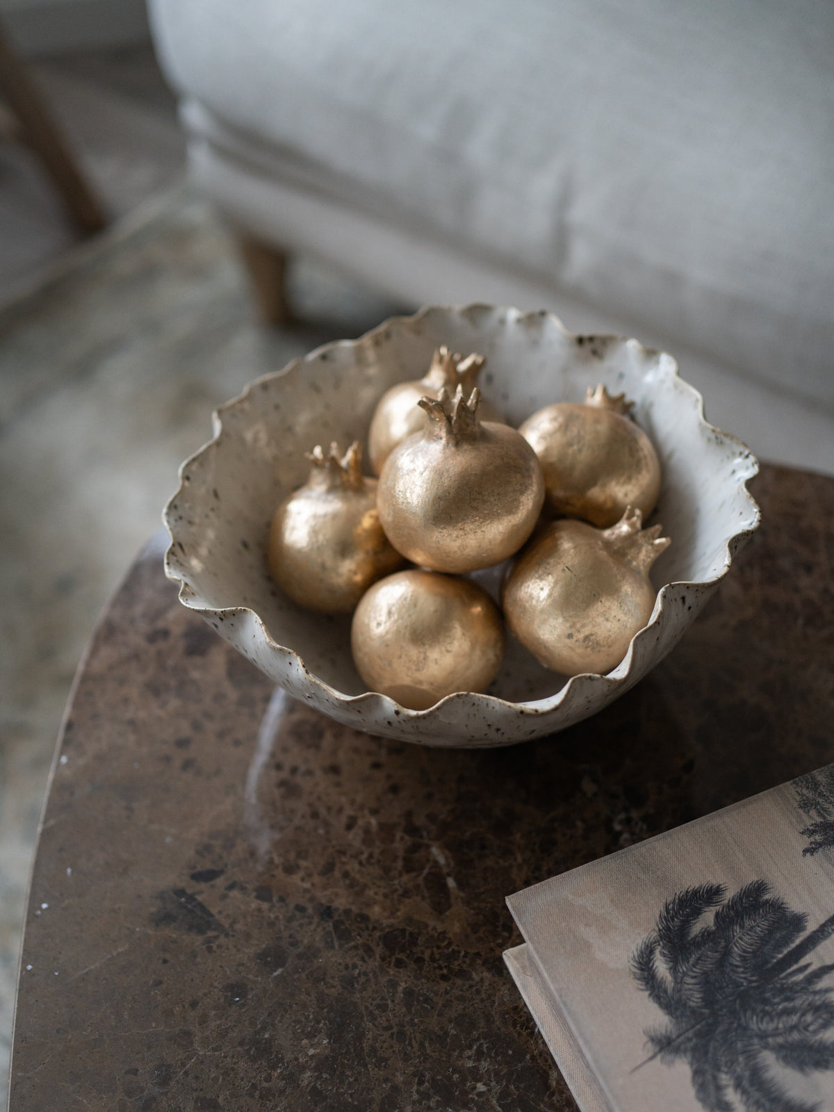 Speckled Reactive Glazed Bowl &amp; Six Gold Pomegranates Styling Bundle
