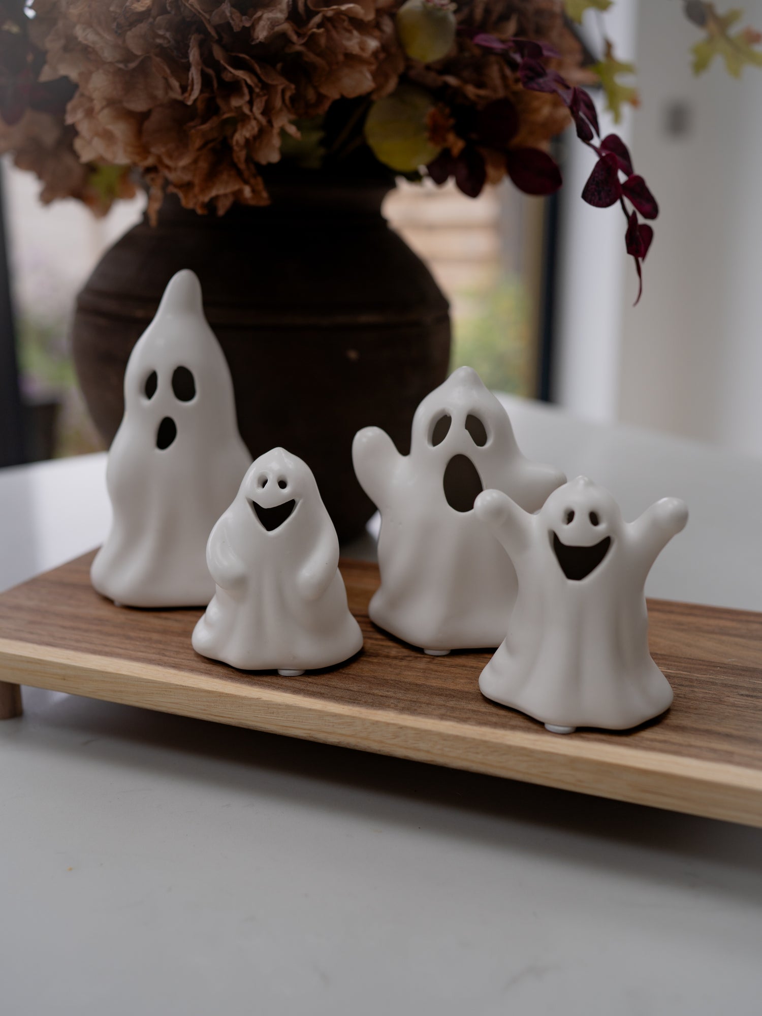 Spooky Ceramic Ghosts &amp; Wooden Tray Styling Bundle