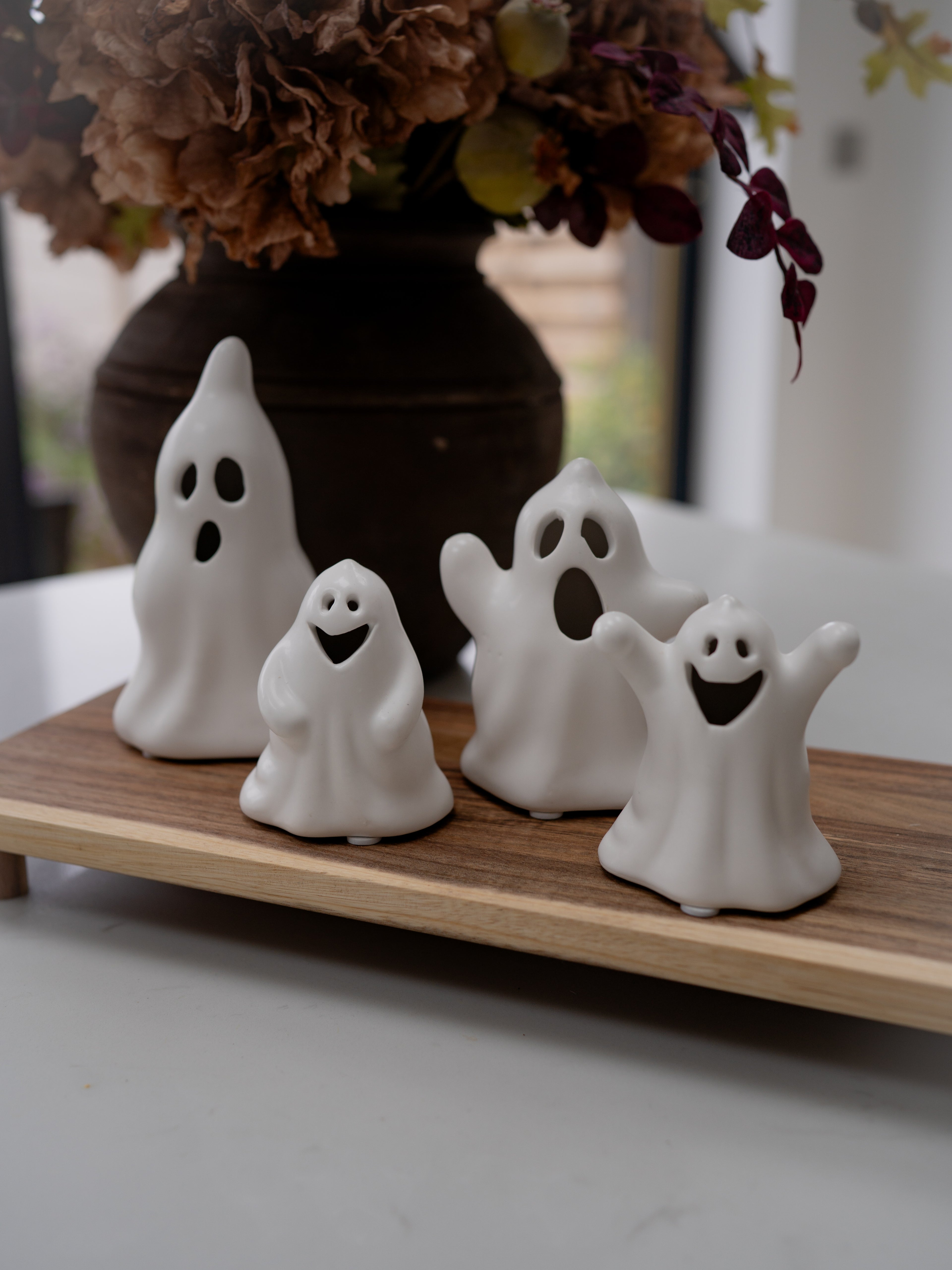 Spooky Ceramic Ghosts &amp; Wooden Tray Styling Bundle