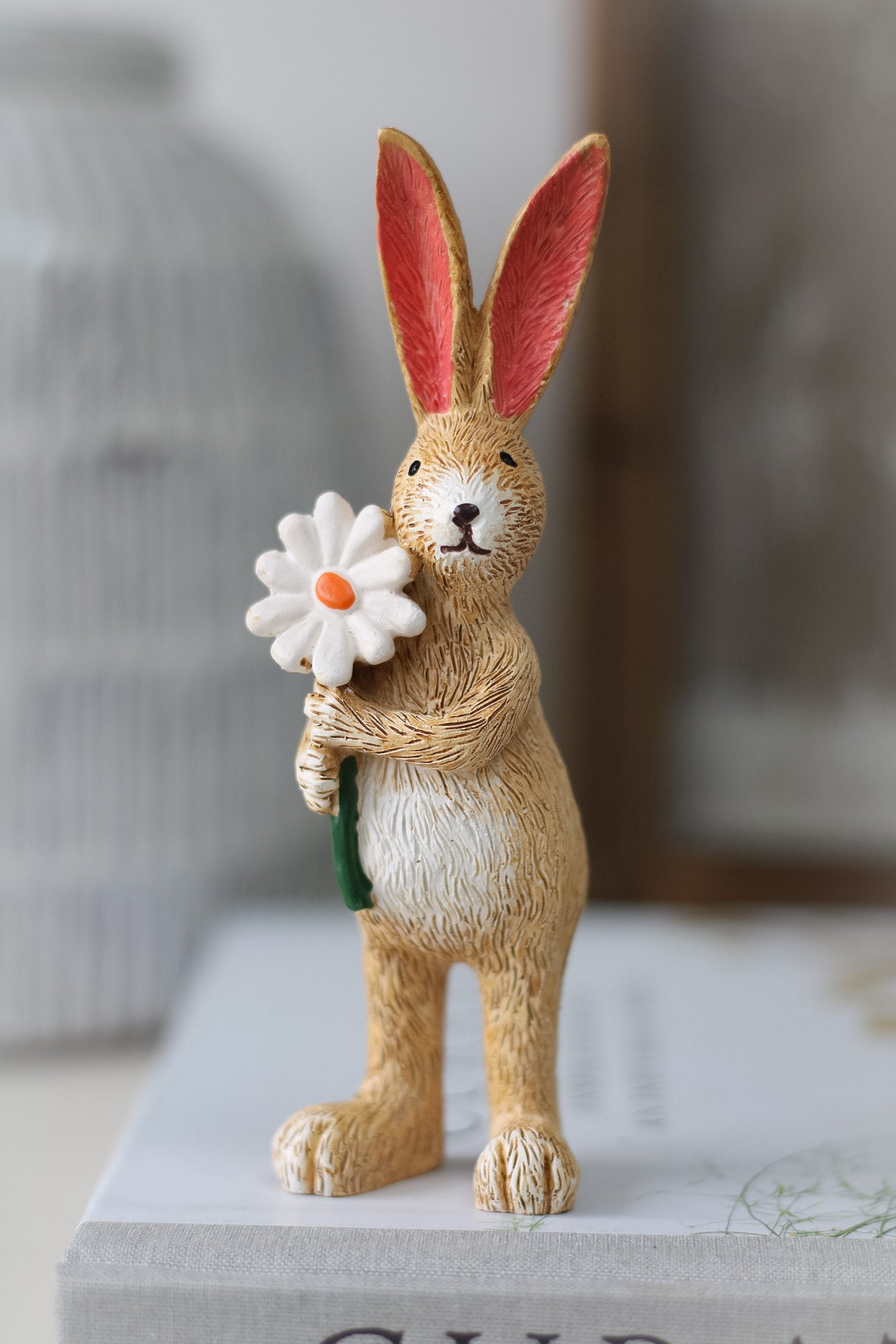 Spring Rabbit Ornament with daisy for spring decor