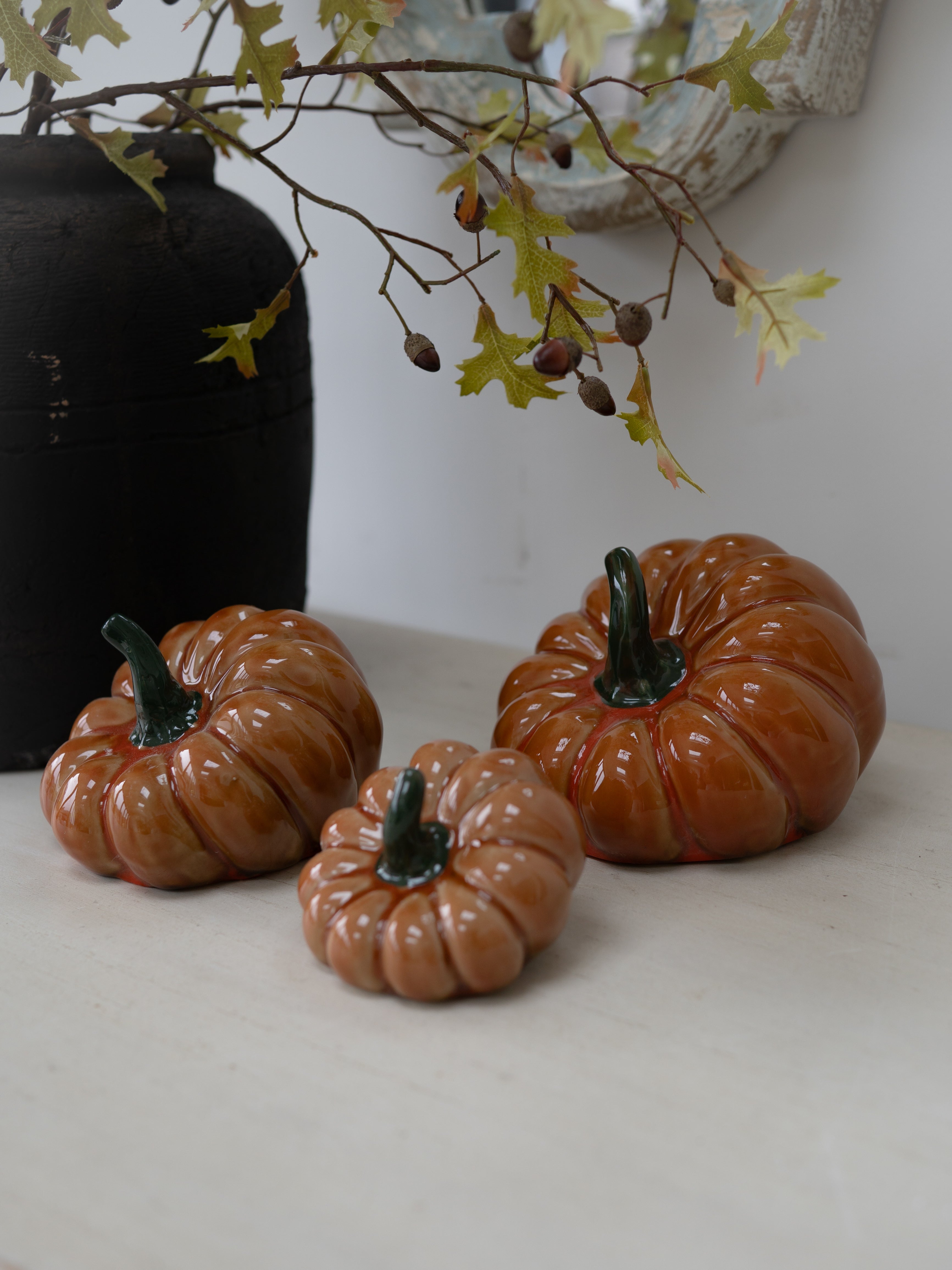 Stoneware Orange Squashed Pumpkin Ornament
