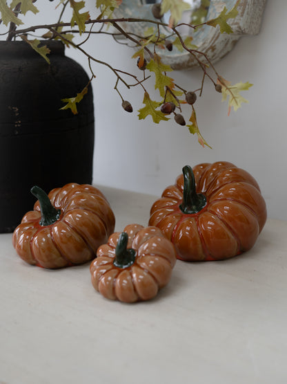 Stoneware Orange Squashed Pumpkin Ornament