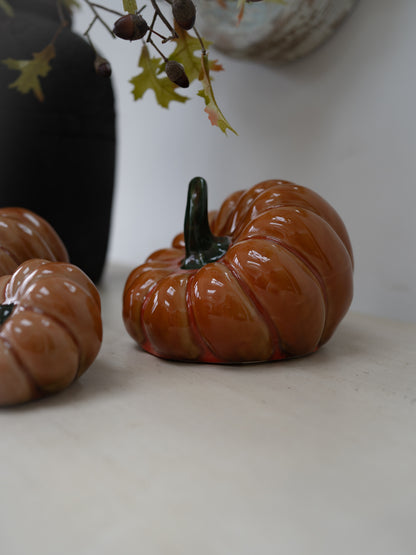 Stoneware Orange Squashed Pumpkin Ornament