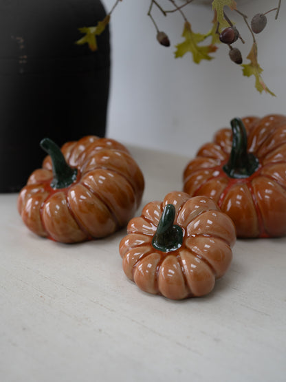 Stoneware Orange Squashed Pumpkin Ornament