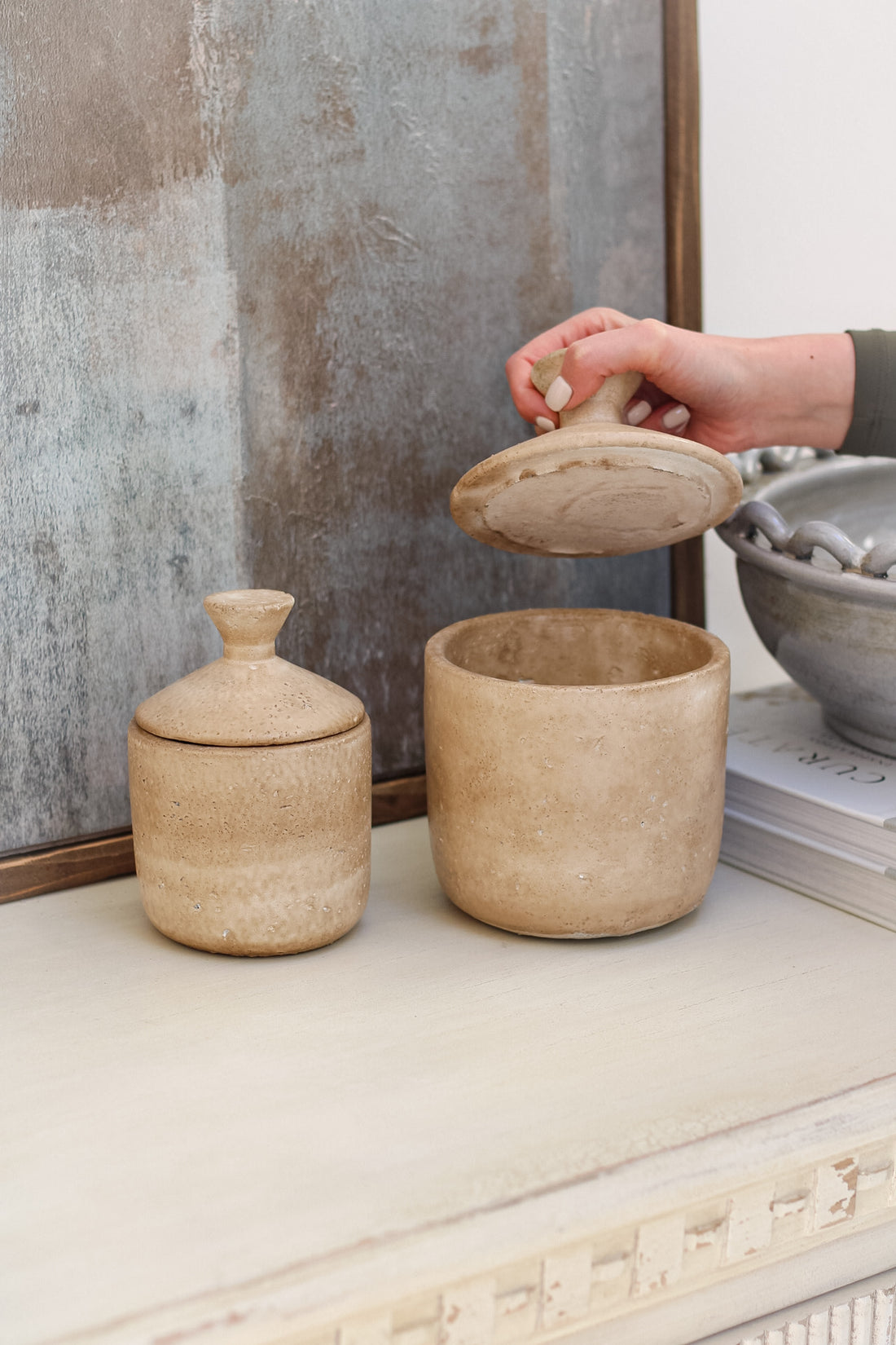 Taupe Textured Lidded Jar 002