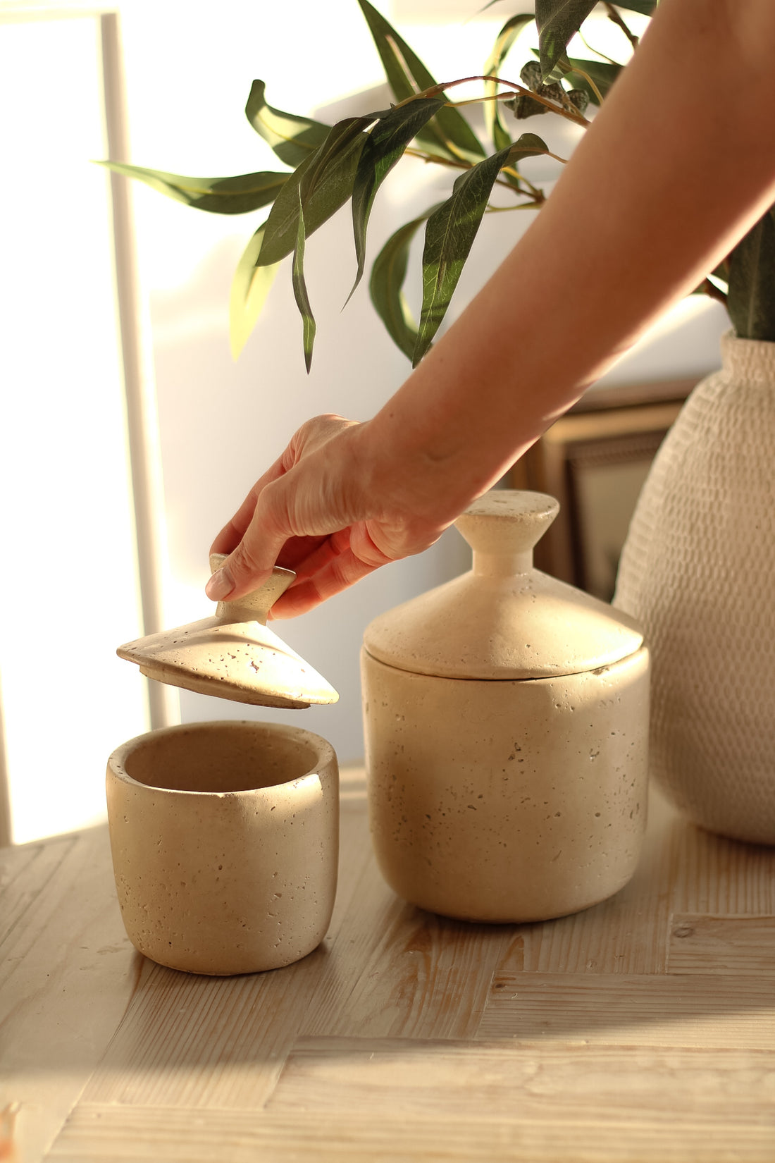 Taupe Textured Lidded Jar