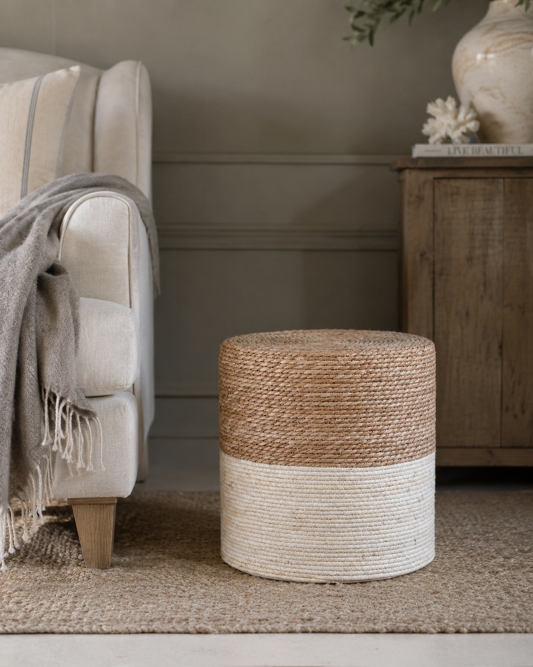Textured Woven Rope Drum Stool