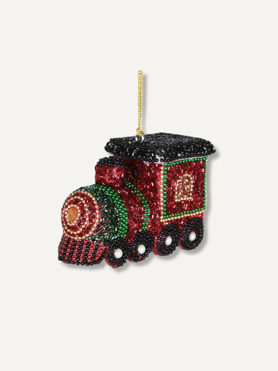 Train Beaded Embroidered Christmas Tree Decoration 