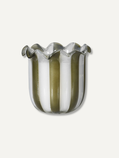Tuberose Scented Scallop Edge Olive Stripe Candle