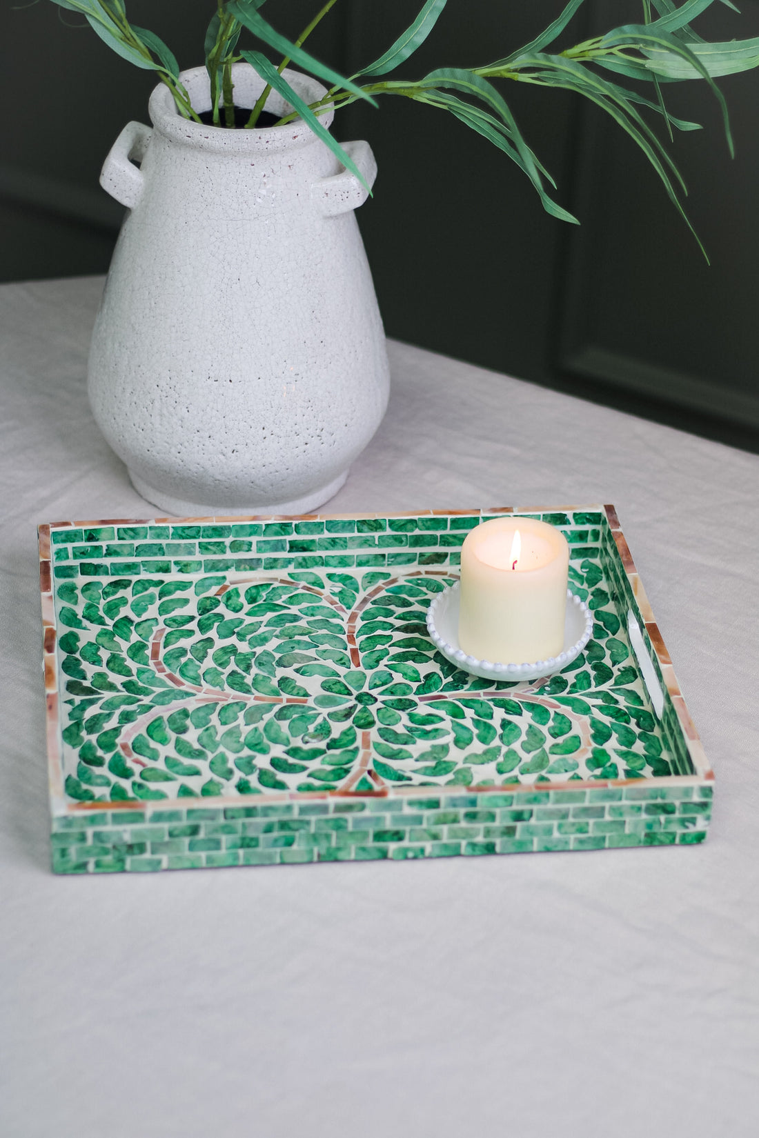 Turquoise Capiz Rectangular Tray