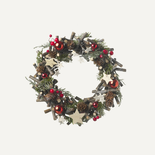 Red Berry and White Star Woodland Wreath