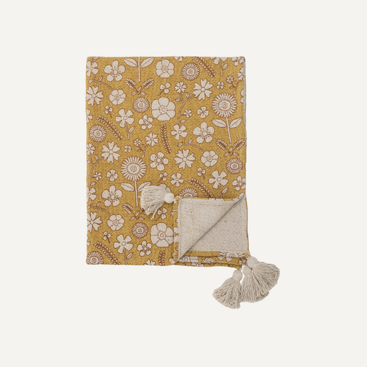 Floral Yellow Tasselled Throw