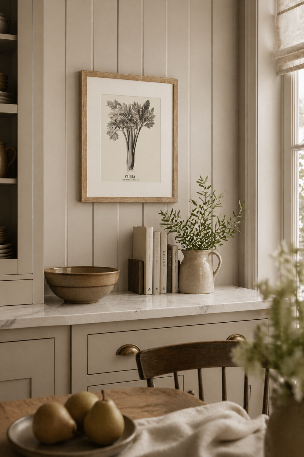 Vintage Celery Framed Wall Art in modern country style kitchen