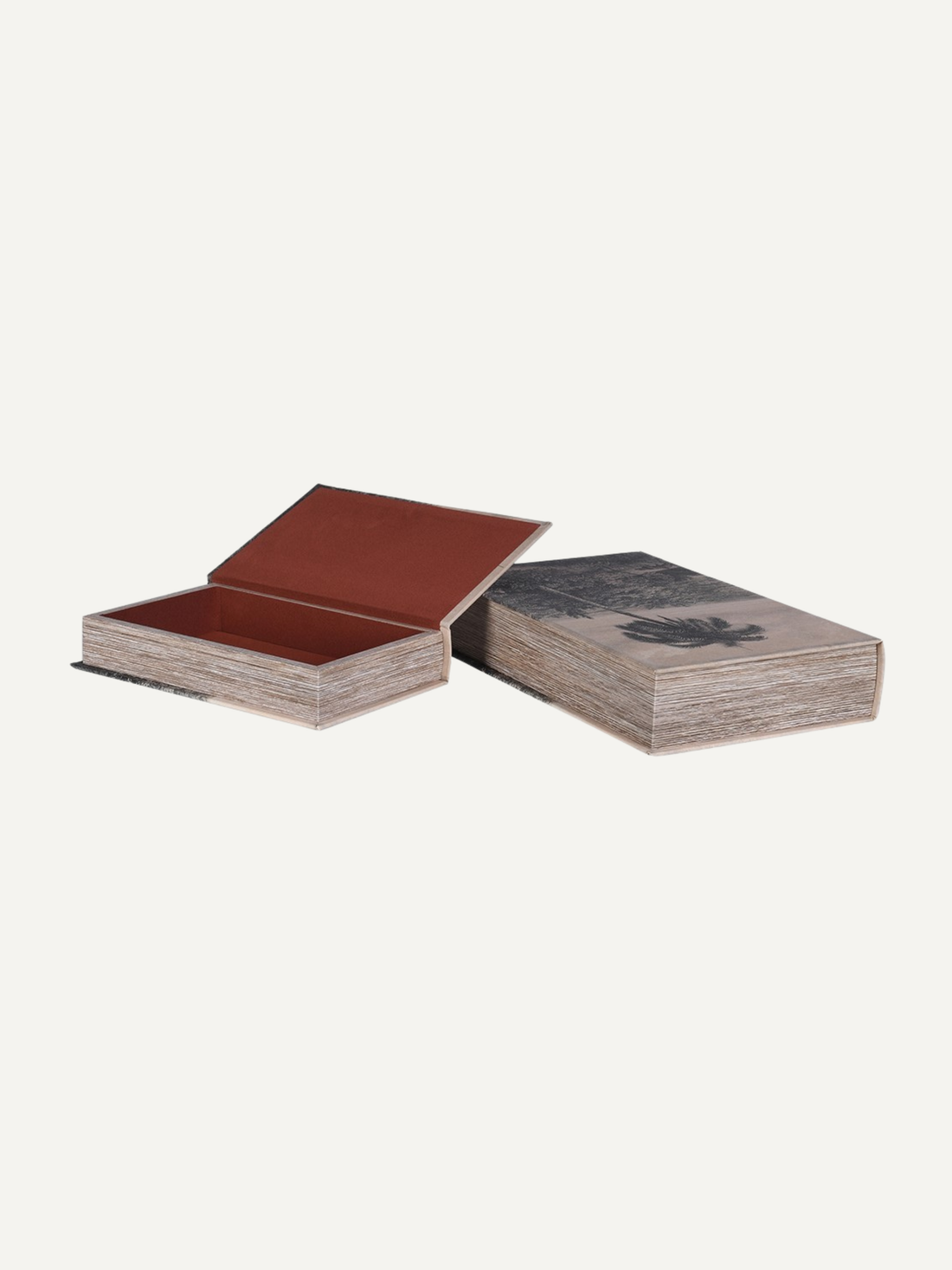Two storage book boxes with different finishes on a white background