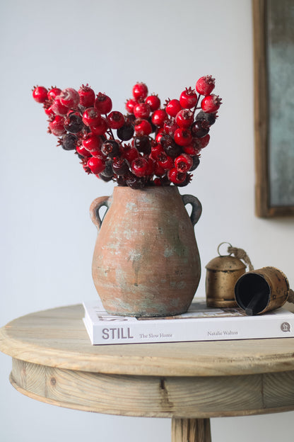 Vintage Urn Vase with faux red berries