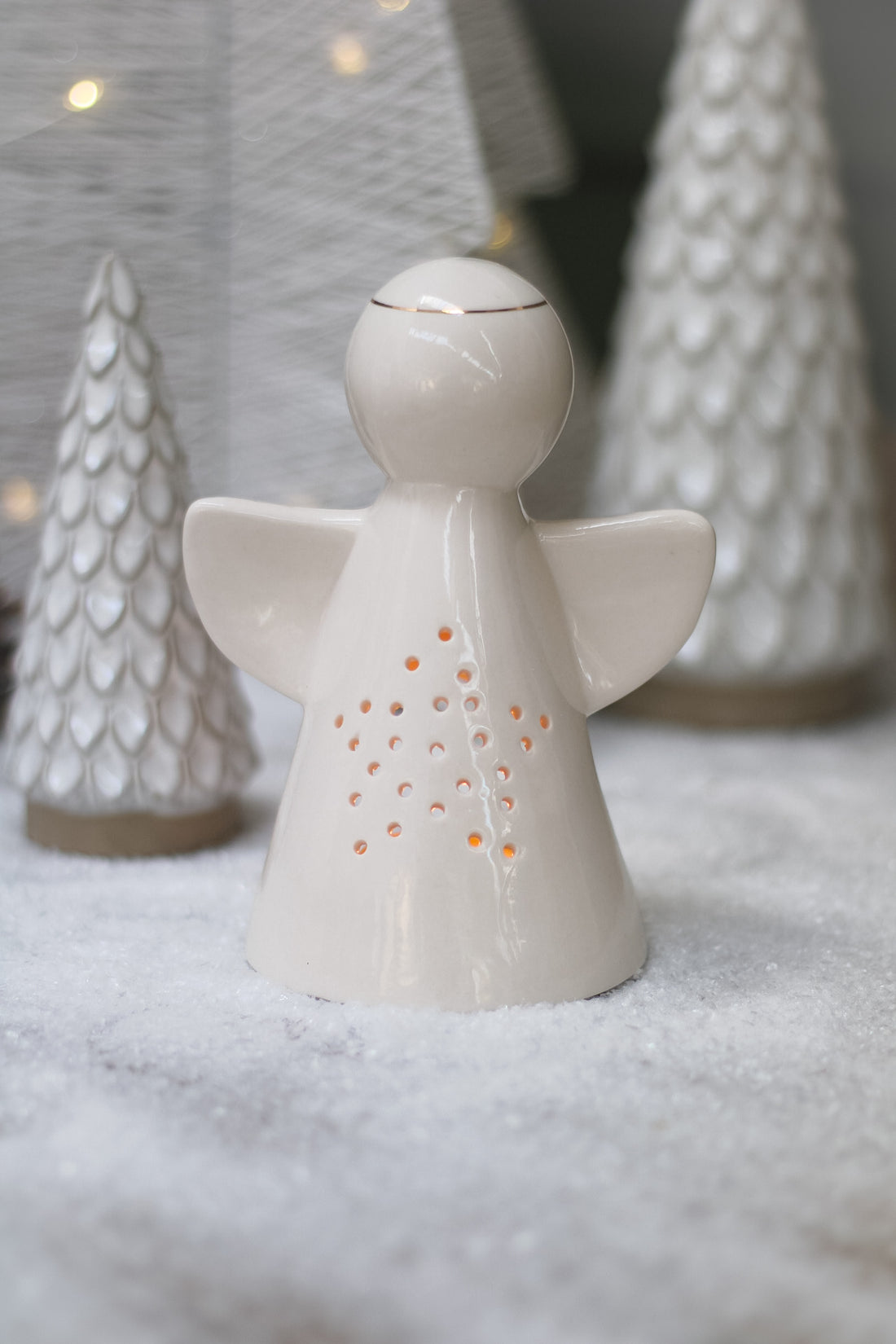White Angel Tea Light with Dotty Star