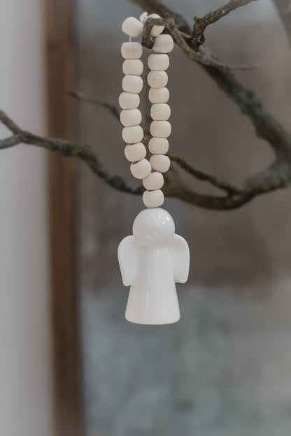 White Ceramic Angel Beaded Tree Hanger 003