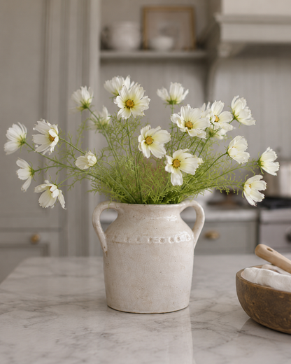 White Consort Vase and Faux Cosmos Bundle 001