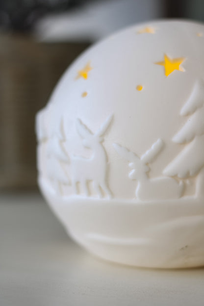 White Embossed Ceramic LED Christmas Scene Ball Ornament