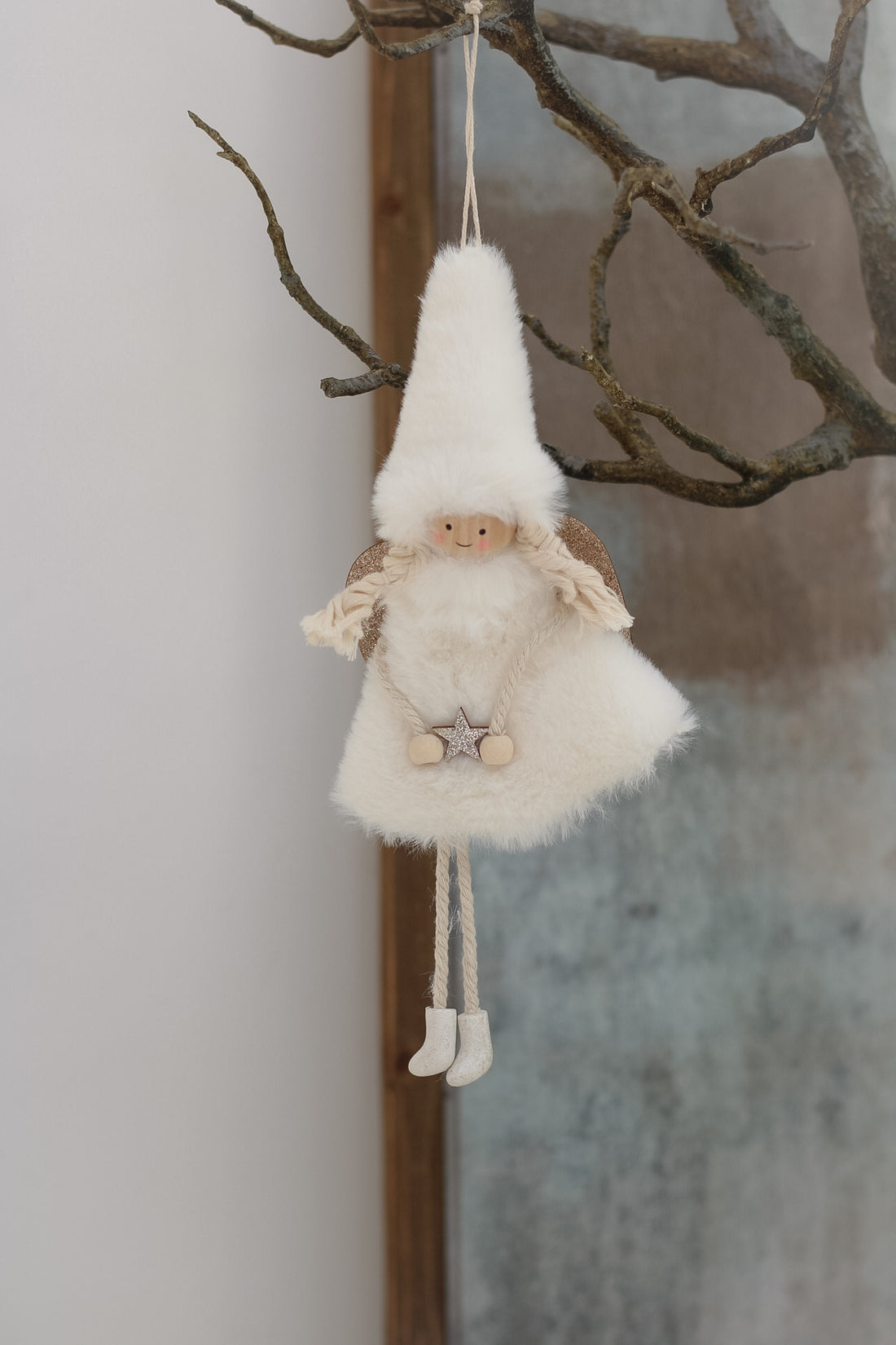 White Fluffy Angel Tree Hanger 002