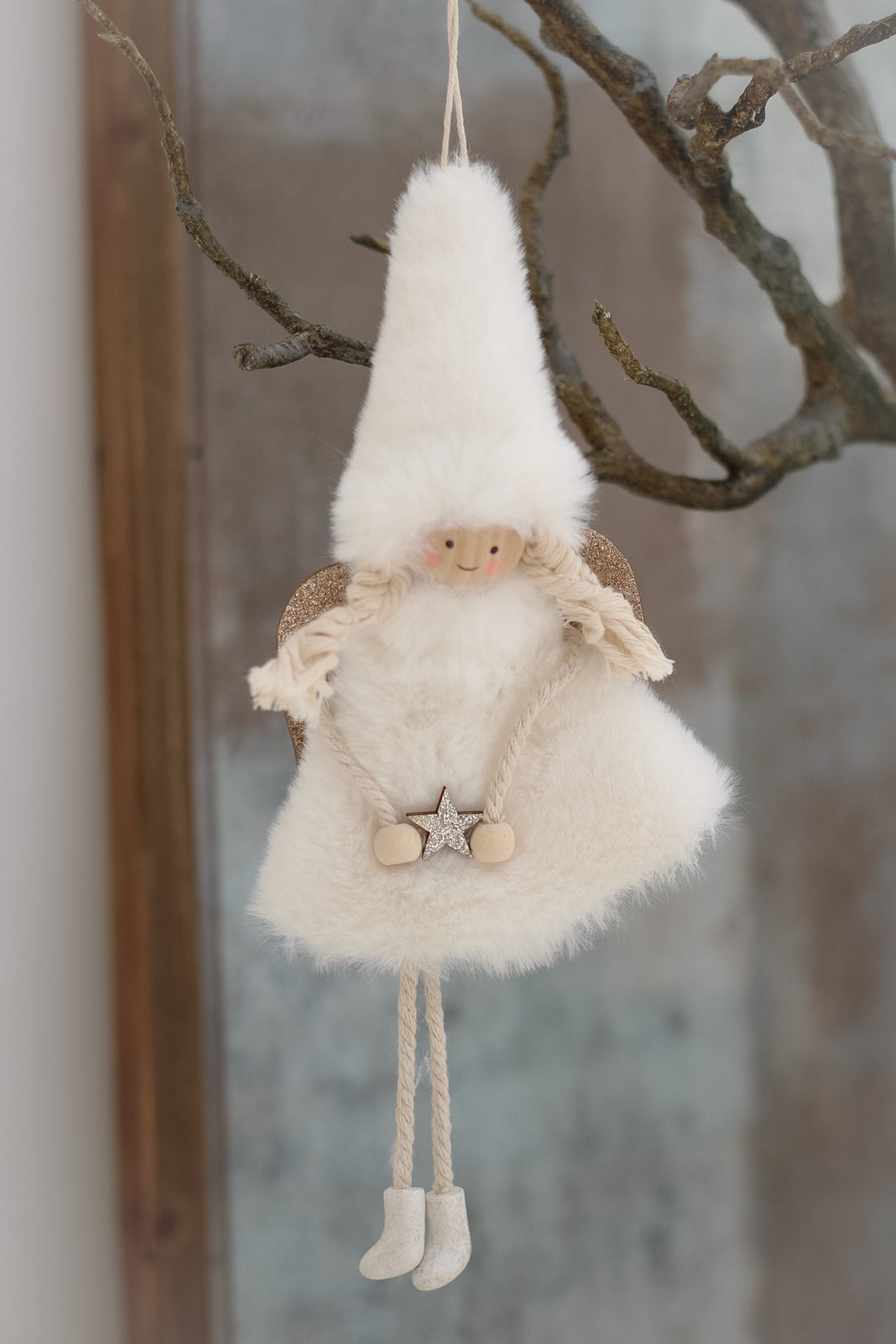 White Fluffy Angel Tree Hanger 003