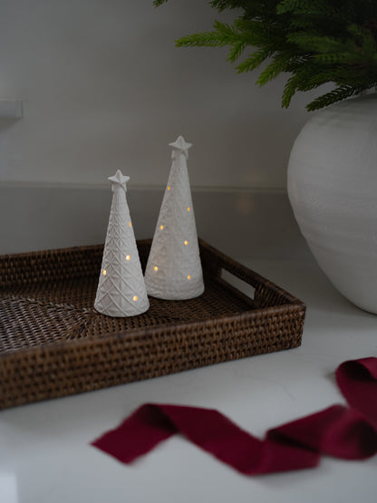 White LED Christmas Trees &amp; Rattan Tray Styling Bundle