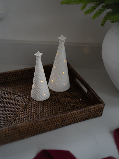 White LED Christmas Trees &amp; Rattan Tray Styling Bundle