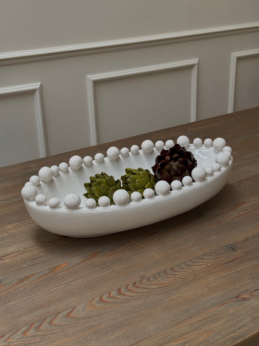 White Oval Bobble Edged Bowl