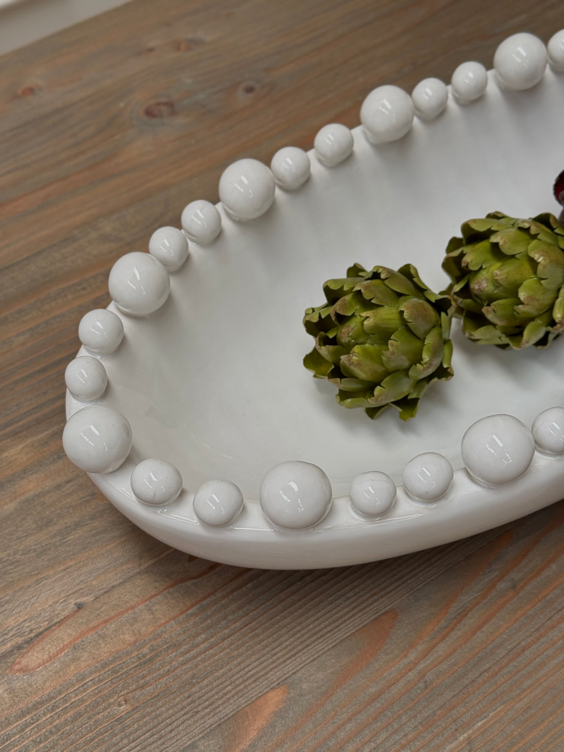 White Oval Bobble Edged Bowl