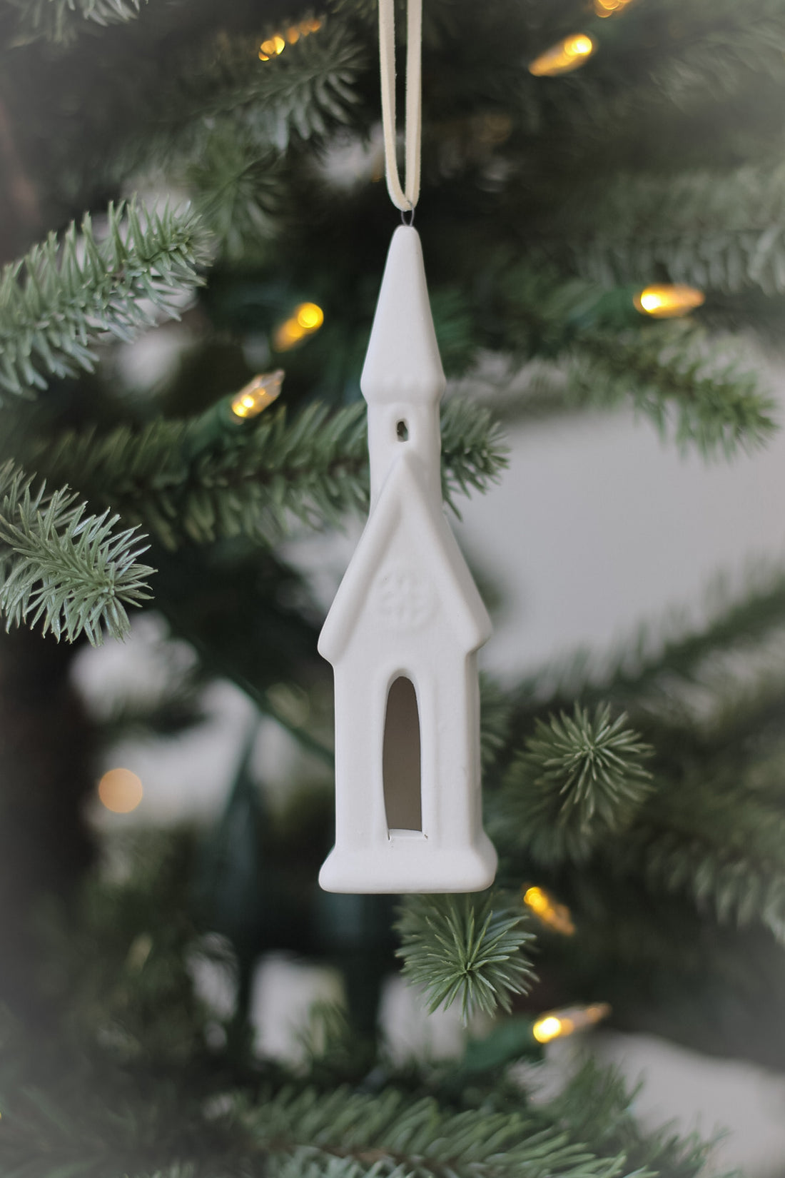 White Porcelain Church Tree Hanger Bauble