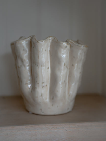 White Stoneware Wavy Planter