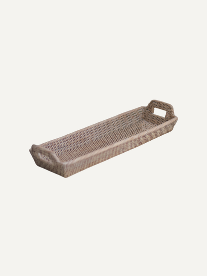 White Washed Natural Rattan Narrow Tray