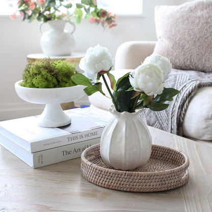 White Washed Natural Rattan Small Oval Tray