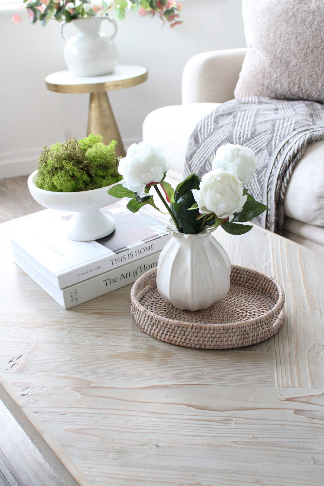 White Washed Natural Rattan Small Oval Tray