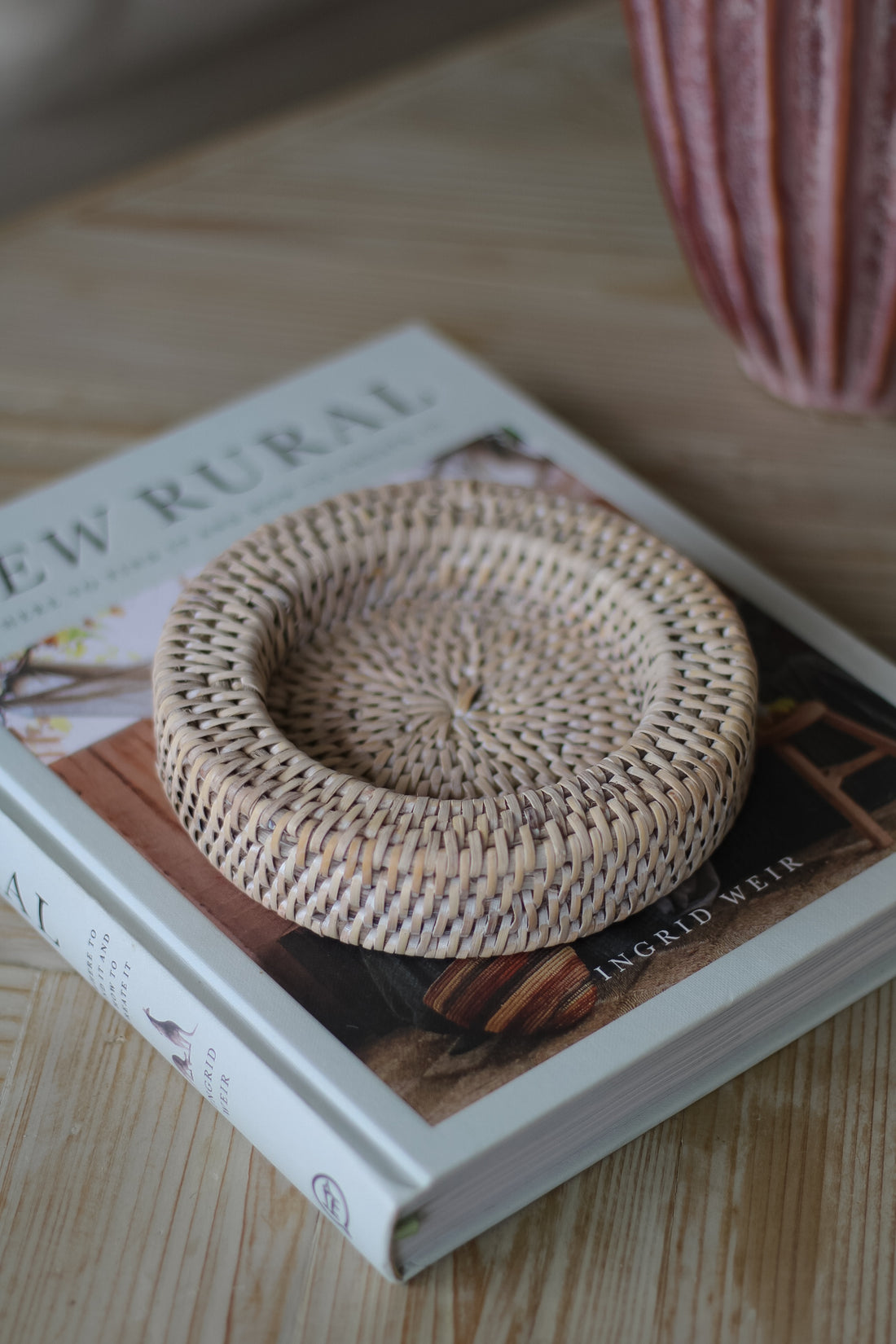 White Washed Rattan Candle Wine Bottle Coaster