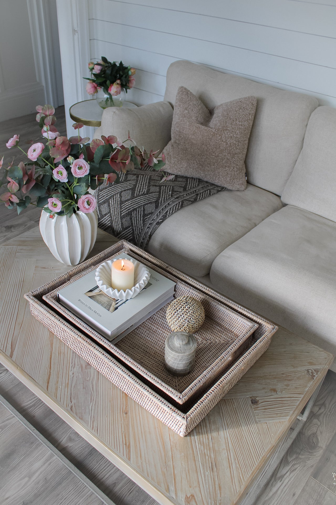 White Washed Rattan Coffee Table Tray