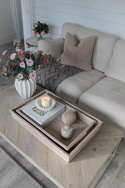 White Washed Rattan Coffee Table Tray