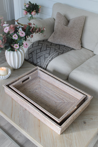 White Washed Rattan Coffee Table Tray