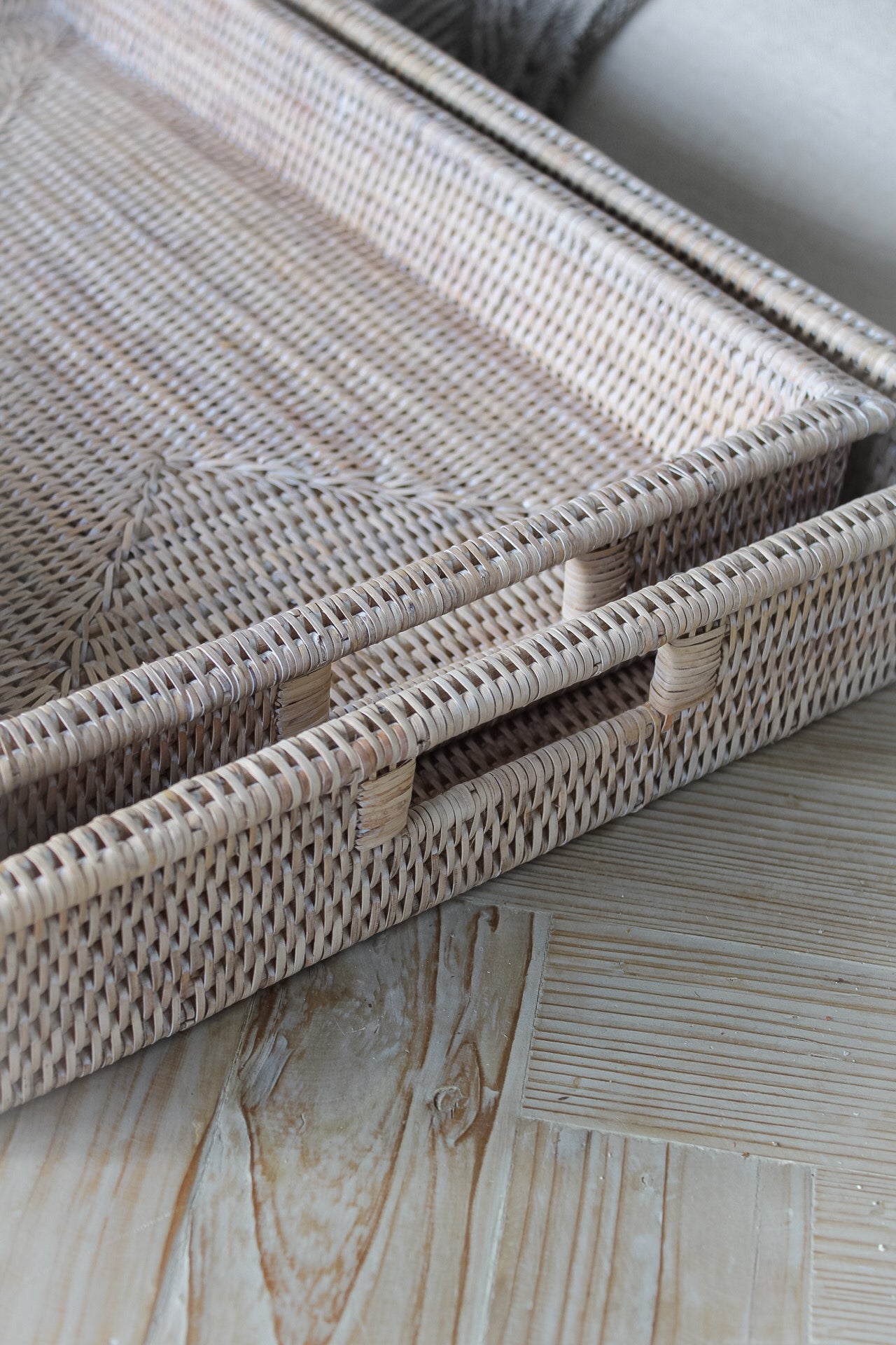 White Washed Rattan Coffee Table Tray