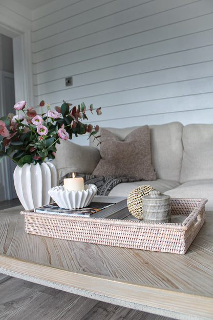 White Washed Rattan Coffee Table Tray