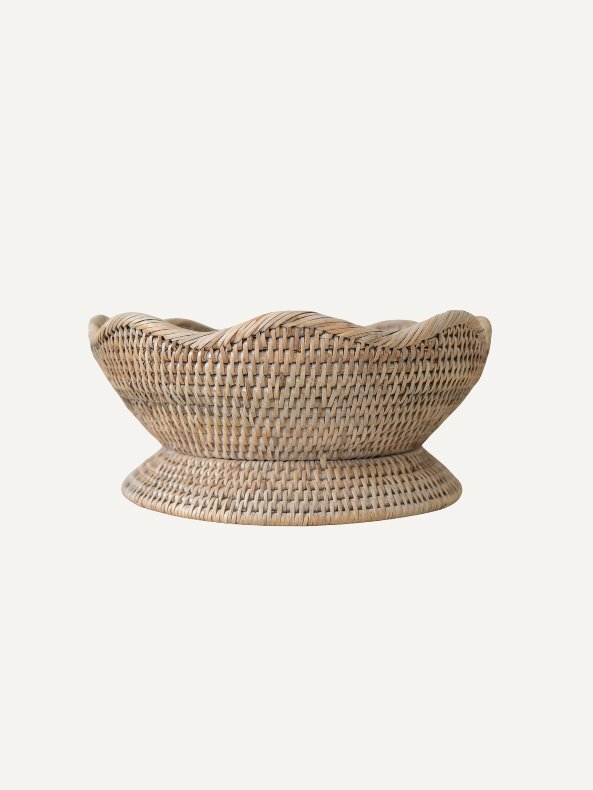 White Washed Rattan Scalloped Pedestal Bowl