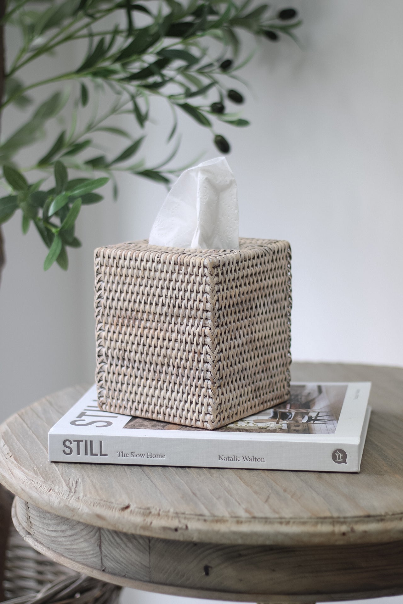 White Washed Rattan Square Tissue Box - Ivy Grey Interiors