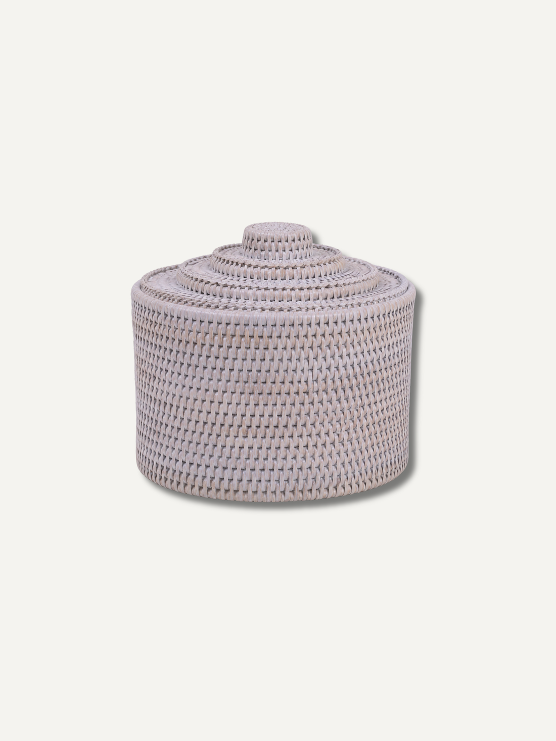 White Washed Rattan Storage Basket Jar with Lid