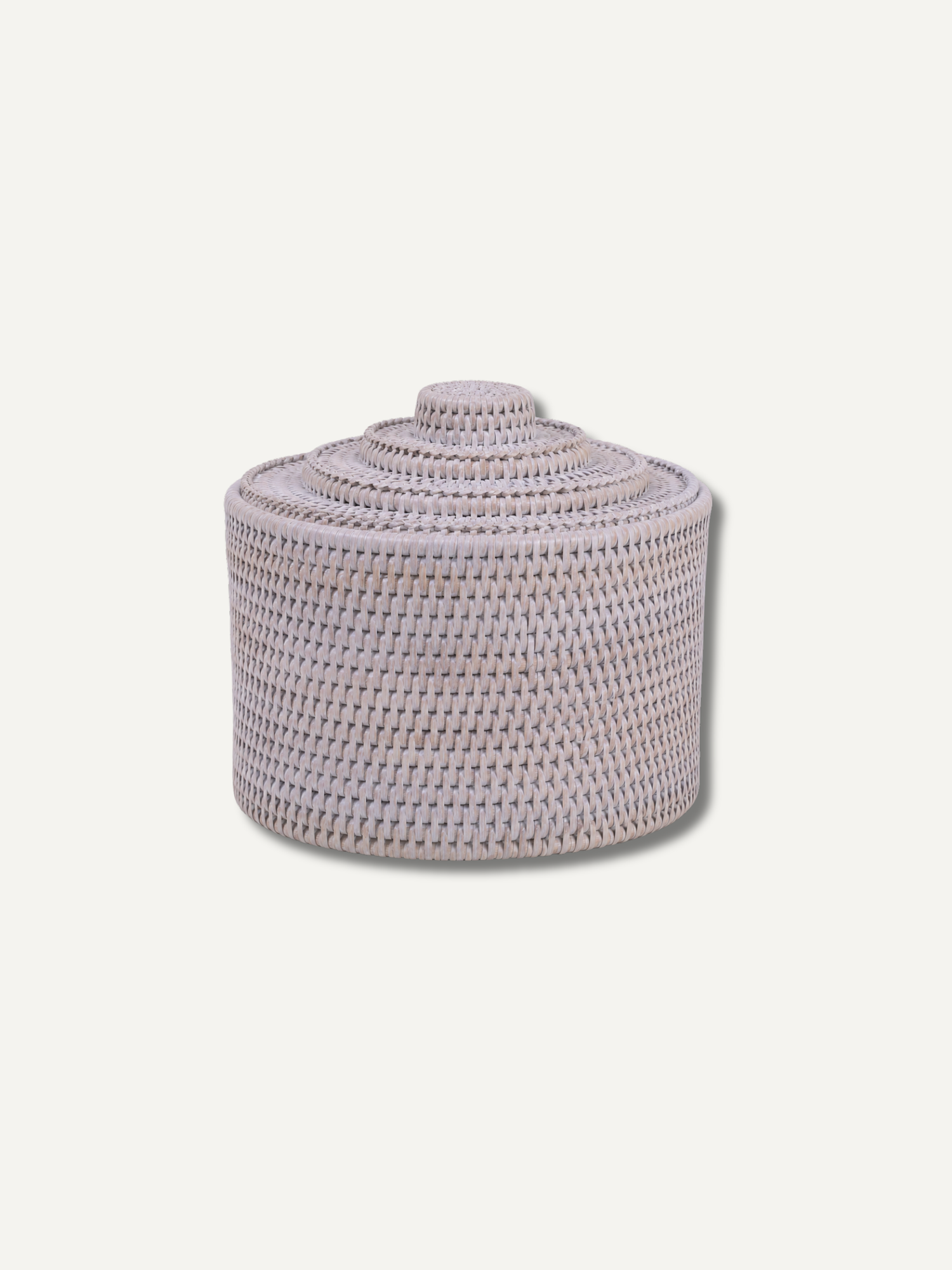 White Washed Rattan Storage Basket Jar with Lid