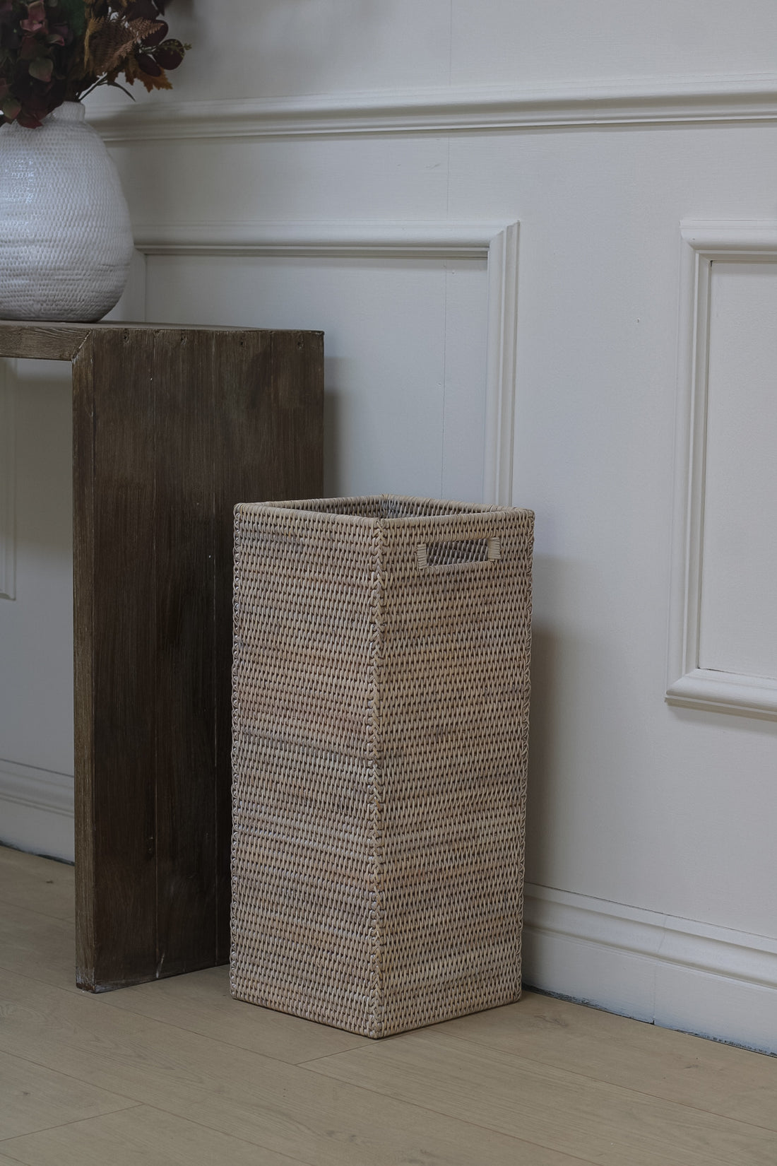 White Washed Rattan Umbrella Basket