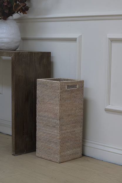 White Washed Rattan Umbrella Basket