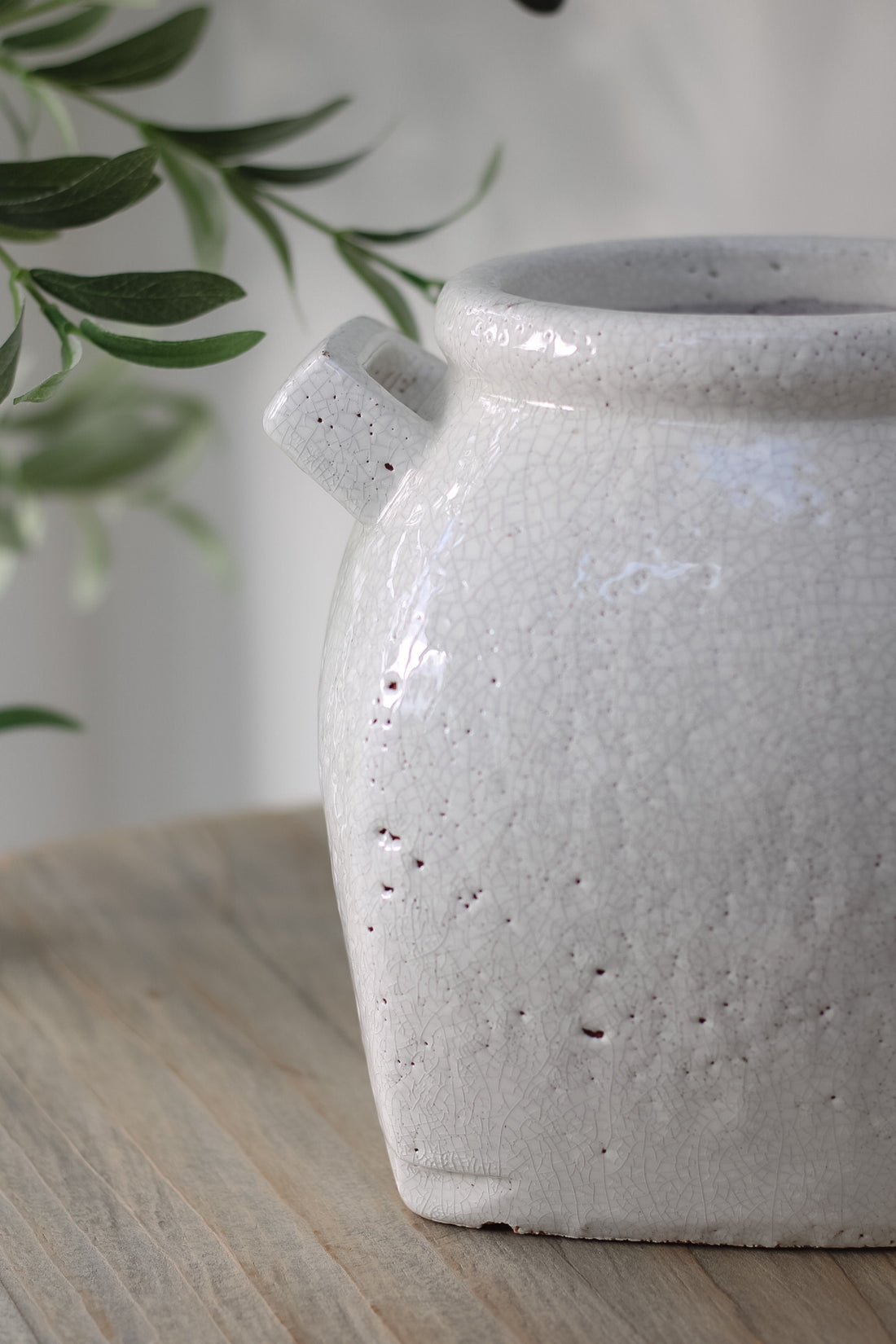 Whitlow Rustic Crackle Glazed White Pot with Handles